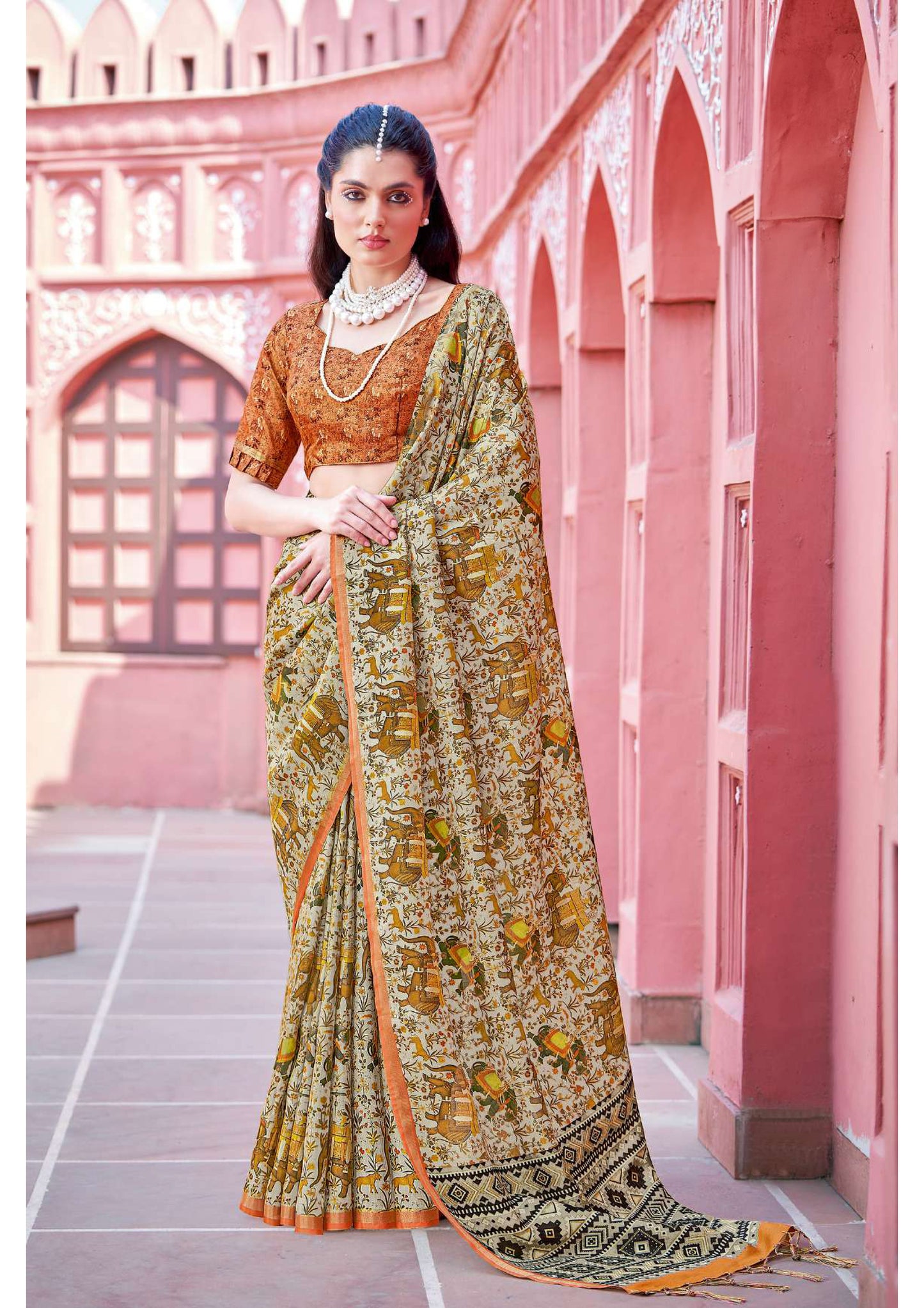 Maitreyi 07 by Vastrya Saree with Attached Blouse Pieces Women's Traditional Pure Banarasi Silk Blend